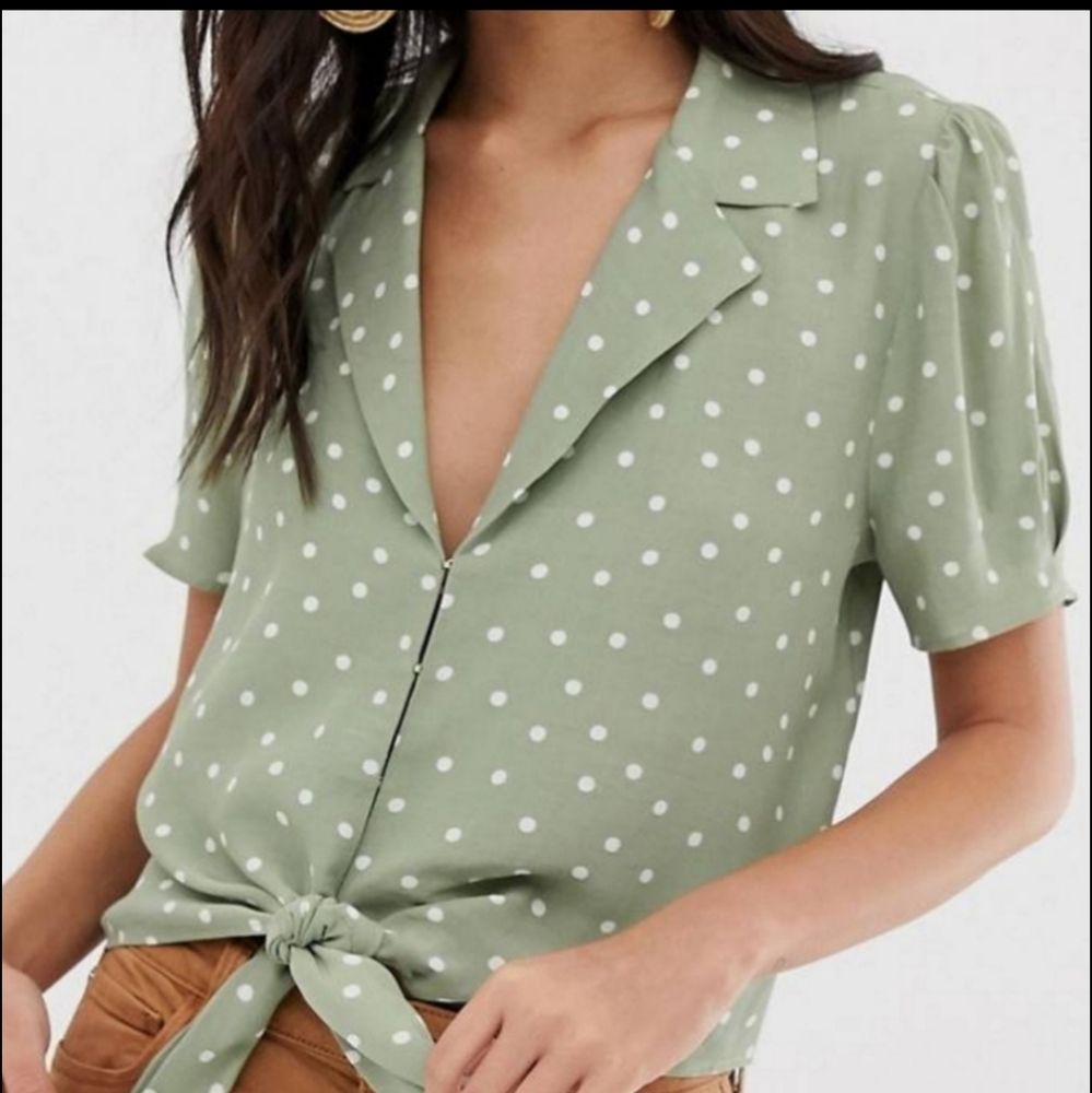 River Island Polka Dot Tie Front Blouse US 6